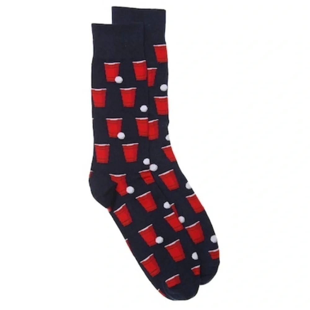 Hot Sox Beer Pong Socks 3 Pair Men’s Gift Pack Navy Red Polka Dot Size 10-13